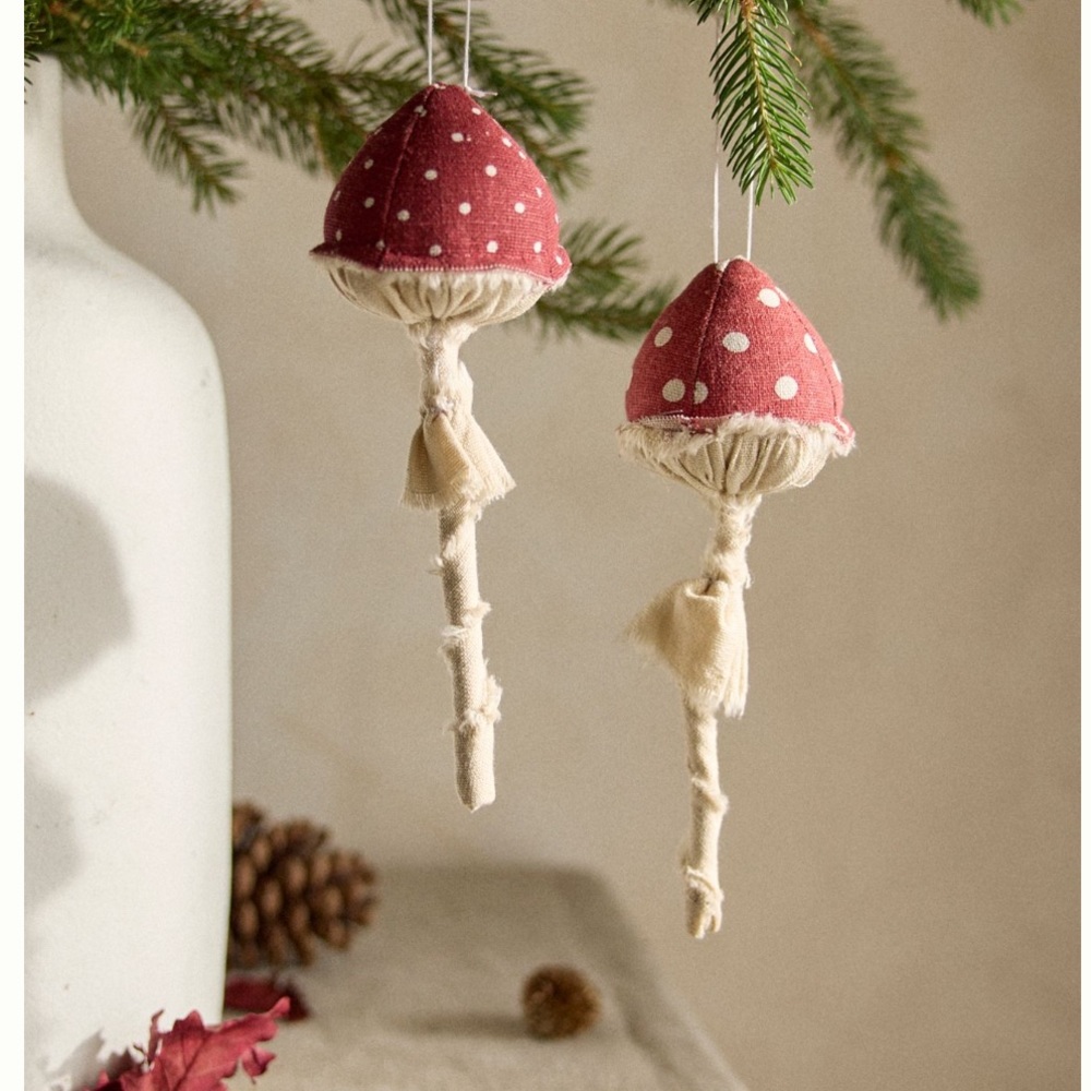 Anthropologie set Mushroom Ornaments NWT